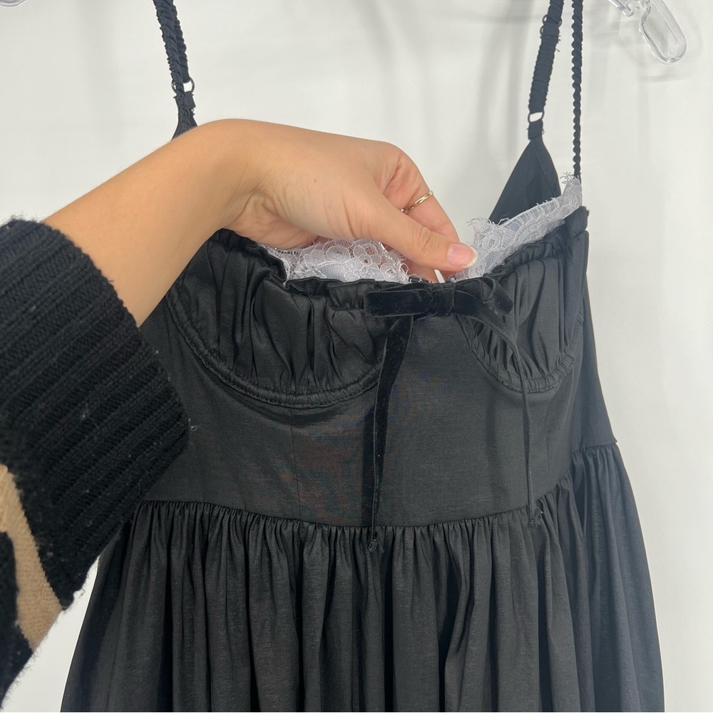 For Love & Lemons Doris Black Sweetheart Neckline Lace Formal Midi Dress Medium - Picture 8 of 15